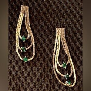Vintage Liquid Sterling Silver Nailhead Mesh Emerald Gemstones Post Earrings